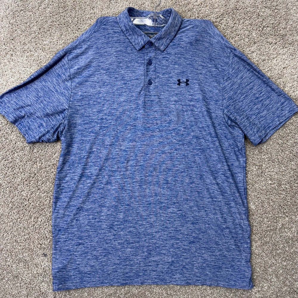 Under Armour Polo Shirt Mens Large HeatGear Loose Fit Blue Space Dye EUC